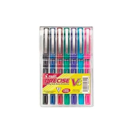 Pilot Pilot Precise V5 Rollerball Pen, Non-Refillable, Extra Fine, 0.5mm, Assorted Ink, 7/Pack 26015